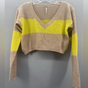 Free People Women’s 100% Cashmere Vneck Cropped Open Stitch Sweater Size XS